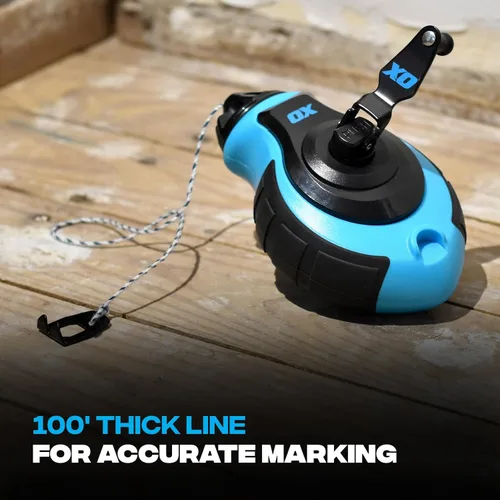 Vista 3 de OX Tools Paquete Combinado Profesional de Carrete de Línea de Tiza y Polvo de Tiza, relación de engranajes de 6 a 1, línea de tiza compacta