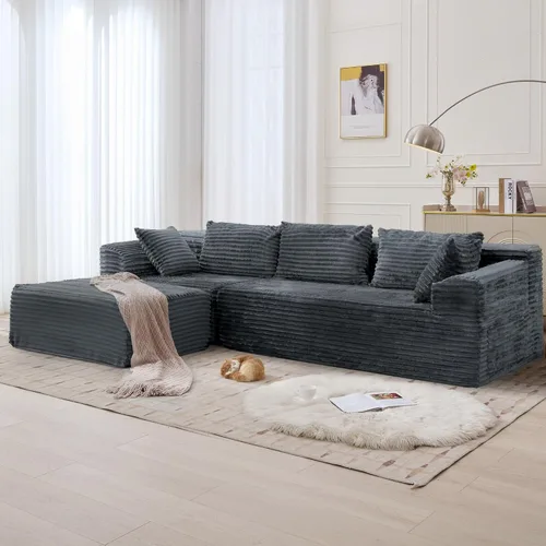 Vista 2 de Korser Sofá modular modular en forma de L de 110 pulgadas con diván, cómodo sofá esponjoso de pana sin hueso con asiento profundo y bolsillos