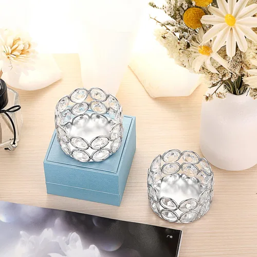 Vista 5 de OwnMy Juego de 6 portavelas votivas de cristal plateado, candelabros votivos, portavelas decorativos, candelabros de pilar, centros de mesa de velas