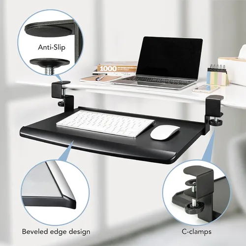 Vista 5 de EHO Bandeja de teclado con abrazadera de escritorio Prime, cajón retráctil deslizante debajo del escritorio, plataforma ergonómica que ahorra