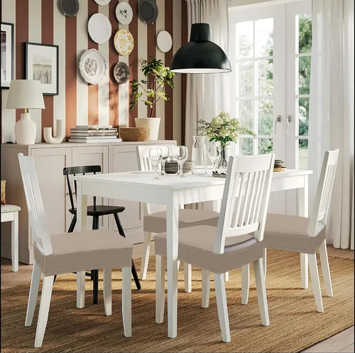 Vista 7 de Smiry Juego de 4 fundas de asiento elásticas de jacquard para sillas de comedor, extraíbles y lavables, sin fundas traseras, color gris pardo