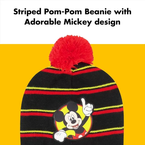 Vista 4 de Disney Conjunto de gorro y manoplas de invierno para niños, gorro de Mickey Mouse para niños de 2 a 4 años Negro