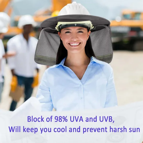 Vista 4 de Casco de protección solar - Actualización de cobertura de cuello con visera completa y franja reflectante para cascos de construcción