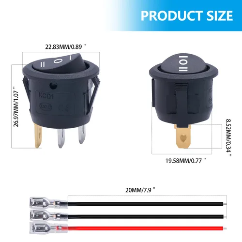 Vista 2 de Twidec/5 piezas Interruptor basculante redondo de 12V ON/OFF/ON AC 6A/250V 10A/125V SPST 3 pines 3 posiciones interruptor de palanca para coche