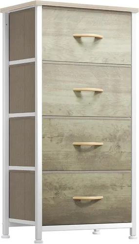 Vista 37 de YITAHOME Cómoda de tela de 4 cajones, cómoda y cómoda para dormitorio, sala de estar, pasillo, armarios, marco de acero resistente, parte superior