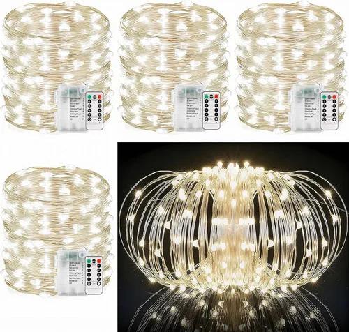 YITING - Paquete de 4 luces LED de 33 pies, 100 luces LED que funcionan con pilas con temporizador de control remoto, 8 modos, impermeable, alambre