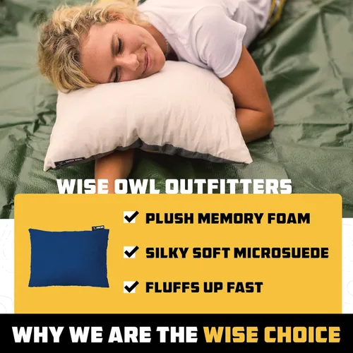 Vista 4 de Wise Owl Outfitters - Almohada de camping - Almohada de viaje de espuma viscoelástica para dormir en avión, senderismo, mochilero y uso al aire