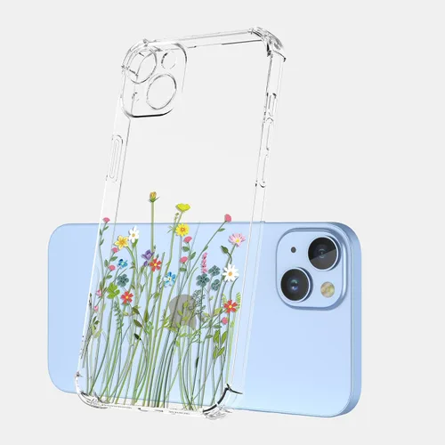 Vista 5 de Funda para Samsung Galaxy A52 5G/4G/Samsung A52S SM-A526 con protector de pantalla, funda transparente con patrones de jardín de flores, funda