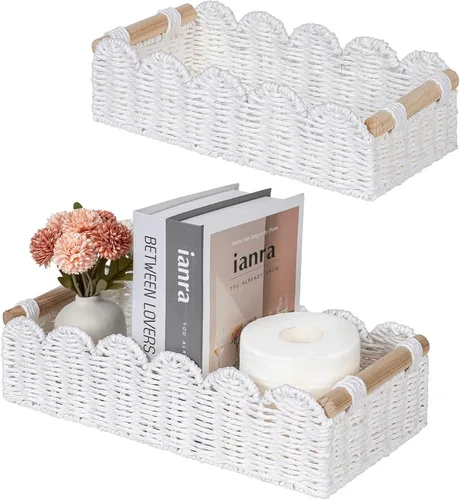 Vista 13 de CubesLand Canastas decorativas de cuerda de papel con borde festoneado para el hogar, sala de estar, dormitorio, cesta de inodoro para estante