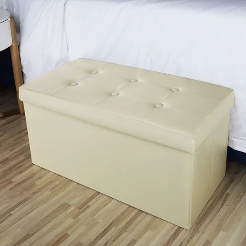 Vista 2 de Muebles de interior Nuevo estilo moderno diseño poliéster Material almacenamiento plegable otomana (beige)