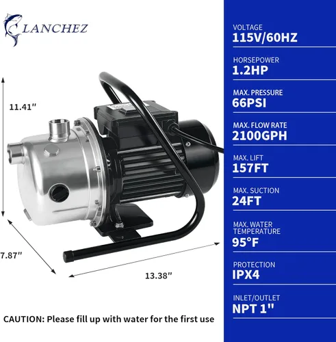 Vista 3 de LANCHEZ Bomba de pozo poco profundo, bomba de riego de jardín de acero inoxidable, bomba de transferencia de agua de 115 V, bomba de chorro
