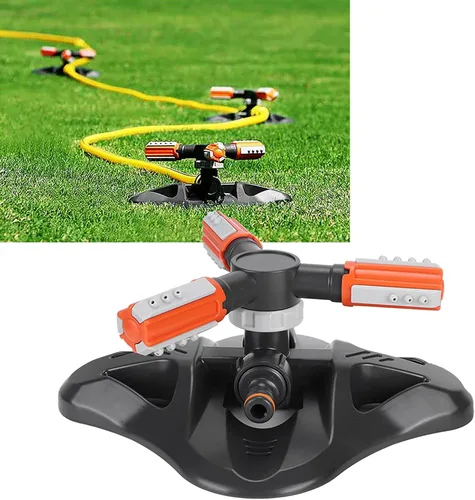 Vista 7 de Fydun Sistema automático de riego giratorio de 360 grados con 3 brazos para jardín y patio, césped, herramienta automática de rotación de 360 grados