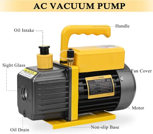 Vista 2 de Bomba de vacío de 3.6 CFM, bomba de vacío de aire HVAC de paleta giratoria de una etapa de 110 V, 1/4 HP, recarga de refrigerante de CA