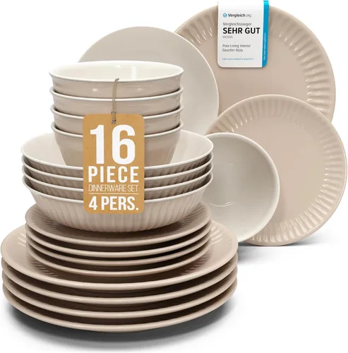 Vista 24 de Juego de vajilla de gres para 4 personas 12 piezas – Juego de platos y cuencos negros mate – Apto para lavavajillas, microondas y resistente a