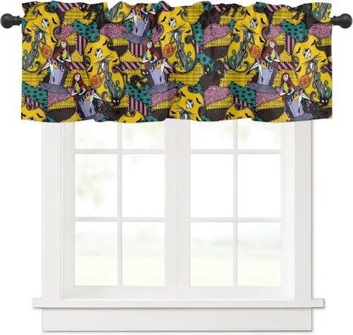 Vista 7 de Cenefa de ventana de terror para decoración de Halloween, Michael-Myers Cortina de ventana de Halloween para cocina, sala de estar, dormitorio