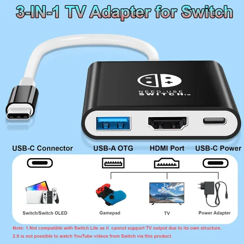 Vista 5 de Dock Replacement for Nintendo Switch & Switch OLED (Not Support Switch 2) Portable Docking Station TV Adapter Support 4K60Hz Display Must-Have