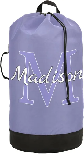 Vista 13 de Beige Bolsa de lavandería de viaje de nylon personalizada para equipaje Organizador de ropa sucia personalizada con cierre de cordón y correas