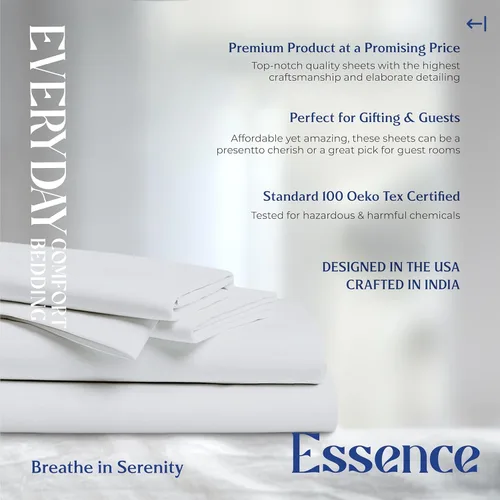 Vista 100 de Mayfair Linen Juego de sábanas de 4 piezas de tejido de percal de 100 % algodón orgánico, suave, refrescante, transpirable y con bolsillo profundo