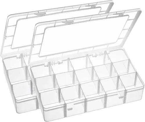 Vista 9 de Exptolii Caja organizadora de plástico de 15 rejillas grandes con divisores, contenedor de compartimento transparente para almacenamiento de cintas