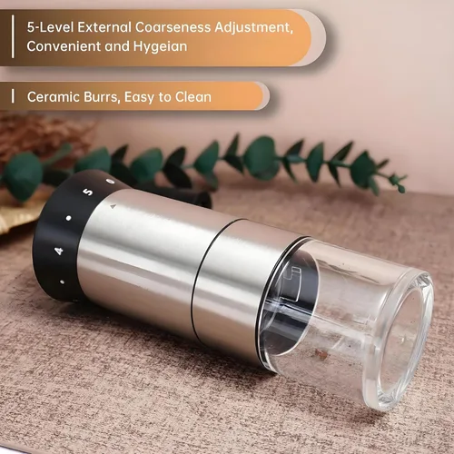 Vista 2 de Portable Outdoor Pour Over Coffee Set - 5-Level Adjustable Manual Coffee Grinder (Ceramic Burrs), Stainless Steel Gooseneck Kettle, Ideal Holiday