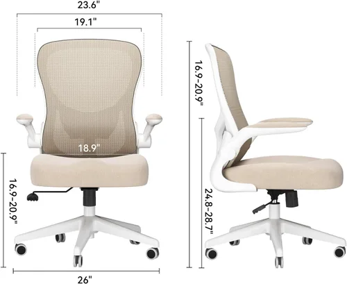 Vista 12 de Hbada Silla de oficina ergonómica, sillas de escritorio de oficina con ruedas silenciosas de poliuretano, silla de computadora de malla transpirable