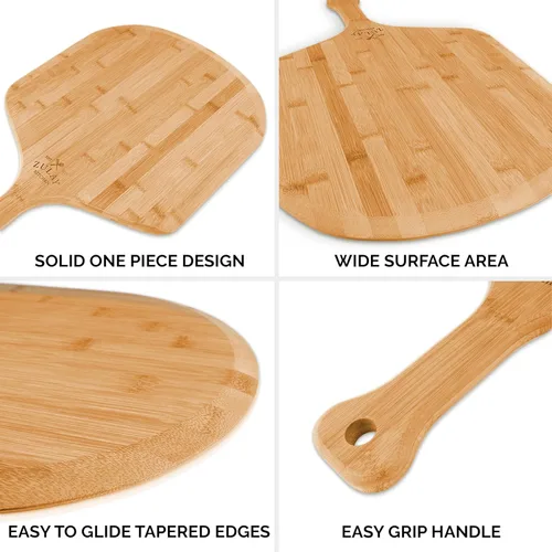 Vista 7 de Zulay (mediana de 12 pulgadas) auténtica madera de bambú para pizza, paleta de pizza de bambú natural con bordes fáciles de deslizar y mango