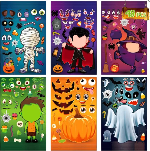 Vista 10 de LINAYE 36 hojas de calcomanías de Halloween para manualidades para niños pequeños, haz tus propias calcomanías, rellenos de bolsas de golosinas