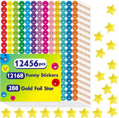 12456 UNIDADES DE CALCOMAÑAS DIVERTIDAS, Paquete Mega de Calcomanías de Emociones en 14 Colores y 10 Diseños Estrella con Calcomanías para Gráfico