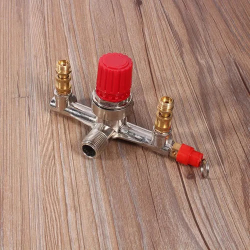 Vista 3 de Fydun Válvula reguladora Tubo de salida doble Aleación Compresor de aire Interruptor Regulador de presión Válvula Ajuste Parte 1 pc