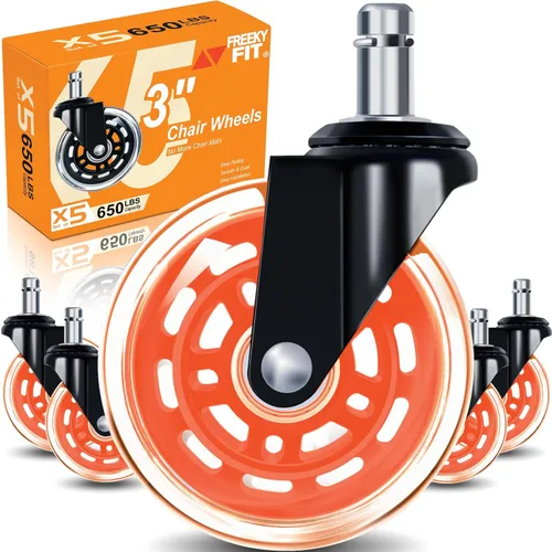 Vista 19 de Ruedas para Reemplazo de Rodajas de Silla de Oficina - Ruedas de Goma de 3" para Rodajas de Escritorio de Computadora y Gaming, Rodamiento Suave