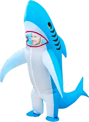Vista 4 de Disfraz inflable de tiburón para adulto, divertido disfraz inflable tridimensional, accesorios de fiesta de disfraces, Halloween, Navidad