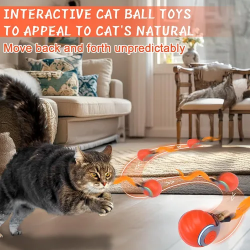 Vista 2 de BABORUI Paquete de 2 Pelotas de Juguete Interactivas para Gatos - Juguetes Interactivos Automáticos para Gatos de Interior con 3 Colas, 2