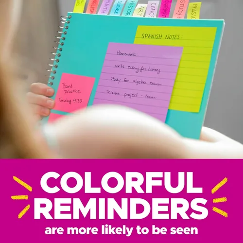 Vista 7 de Post-it Notes Beachside Cafe Collection (4 x 6 pulgadas, 5 blocs, 660 hojas) y colección Post-it Super Sticky Notes Bright