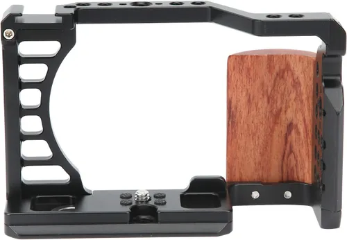 Vista 6 de Vlog - Jaula para cámara A7C, kit de estabilizador de video para cámara con mango de madera, con orificio de tornillo de 1/4 y 3/8 pulgadas