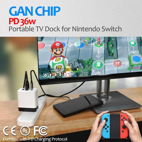Vista 4 de Base para interruptorcargador iPhone 15, adaptador ShuOne USB C a HDMI, para Nintendo SwitchOLED con puertos de carga rápida HDMI 4K a 60Hz