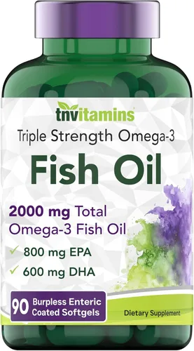 tnvitamins Aceite de pescado omega-3 sin eructos: 2000 mg - 90 cápsulas blandas | 1400 mg de ácidos grasos omega-3 totales (800 mg EPA y 600 mg DHA)