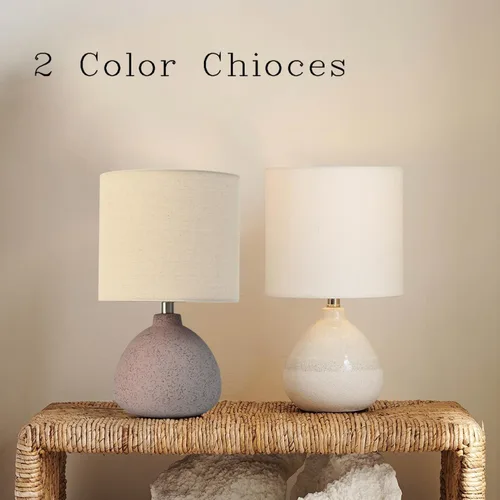 Vista 6 de BrightWe Juego de 2 lámparas de mesa de cerámica rústica marrón tierra, lámpara de mesa pequeña, juego de lámparas rústicas de granja, lámparas