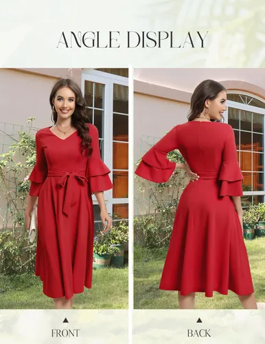 Vista 4 de DRESSTELLS Vestido de cóctel para mujer, elegante, formal, modesto, vestido de iglesia para invitados de boda, flor