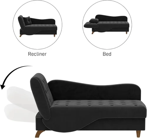 Vista 30 de Tumbona interior con almacenamiento, reposabrazos ajustable, silla de lectura reclinable, sofá cama con almohada, futón de terciopelo 3 en 1