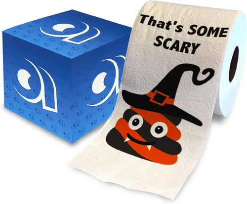 Vista 8 de Printed TP Papel higiénico impreso con texto en inglés "Happy Halloween", rollo de papel higiénico aterrador para sorpresa, broma, divertido regalo
