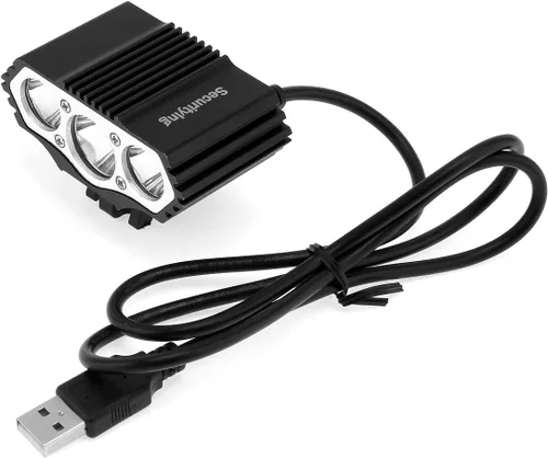 Vista 2 de SecurityIng Luz de bicicleta alimentada por USB, faro LED impermeable de 1800 lúmenes, 4 modos, lámpara delantera de ciclismo para bicicleta
