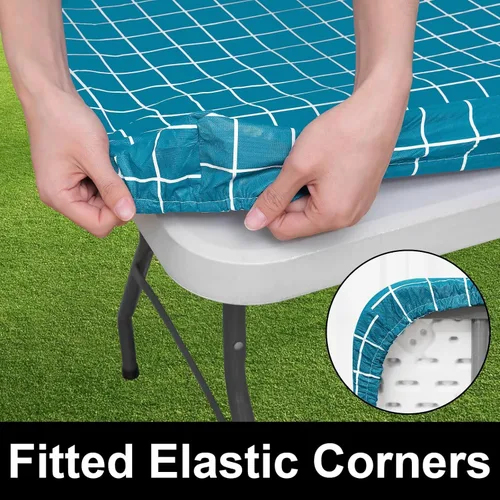 Vista 108 de Mantel rectangular, manteles de plástico elásticos ajustables con parte trasera de franela para mesas de 4 pies, manteles de vinilo impermeables