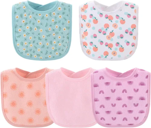 Vista 4 de The Peanutshell Juego de baberos de rizo para niña, 10-100% algodón, suaves y absorbentes, baberos para niñas, conjunto de baberos para niñas