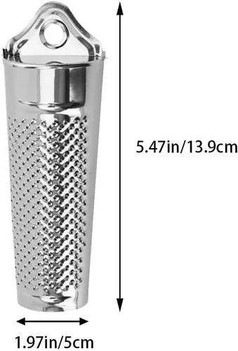 Vista 2 de Rallador de nuez moscada de acero inoxidable, molinillo de nuez moscada de mano con recipiente para cocina, queso duro, frutas cítricas, ajo, nuez
