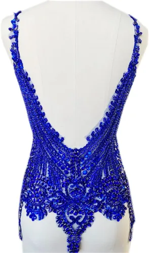 Hecho a mano 16 colores Rhinestone encaje corpiño apliques coser en cuentas lentejuelas recorte parches para accesorios de ropa de vestir (azul)