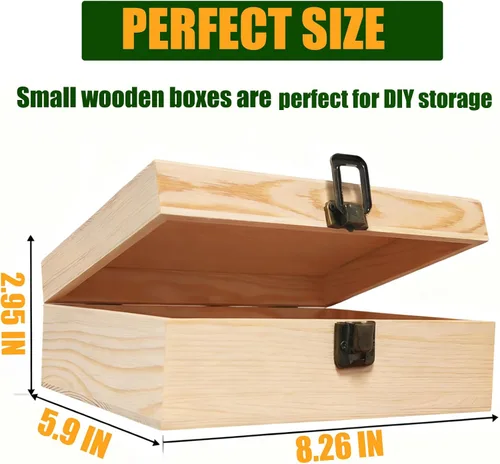 Vista 8 de Caja de madera de 8.26 x 6 x 3 pulgadas, pequeña caja de madera natural para manualidades y almacenamiento, caja de madera sin terminar