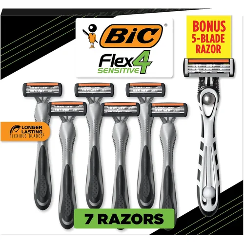 BIC Flex 4 Sensitive Titanium - Maquinillas de afeitar desechables para hombre con 4 cuchillas con maquinilla de afeitar desechable BIC Flex 5, 8