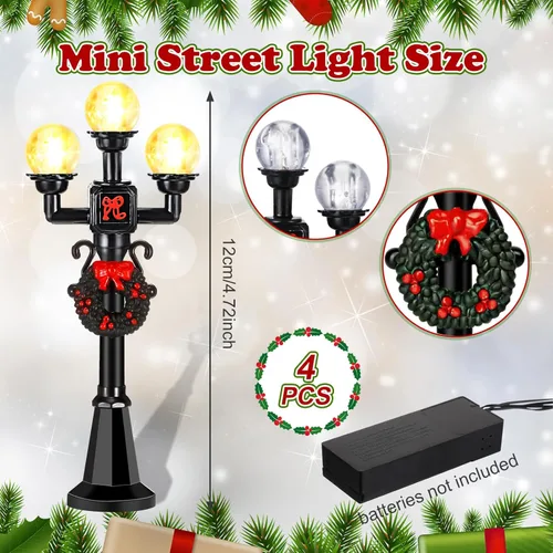 Vista 2 de Baquler 12 piezas de accesorios de aldea de Navidad – Mini modelos de luz de calle, miniaturas, lámpara en miniatura, linterna de camino, poste