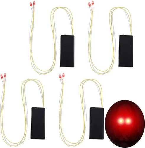 4 piezas de ojos con luz LED brillante de Halloween para máscara de cosplay, ojos láser con caja de batería, batería no incluida (luz roja)