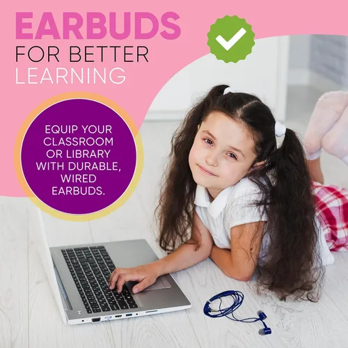 Vista 3 de Paquete de 40 auriculares con micrófono multicolor para niños, empaquetados individualmente, auriculares desechables con micrófono, ideales